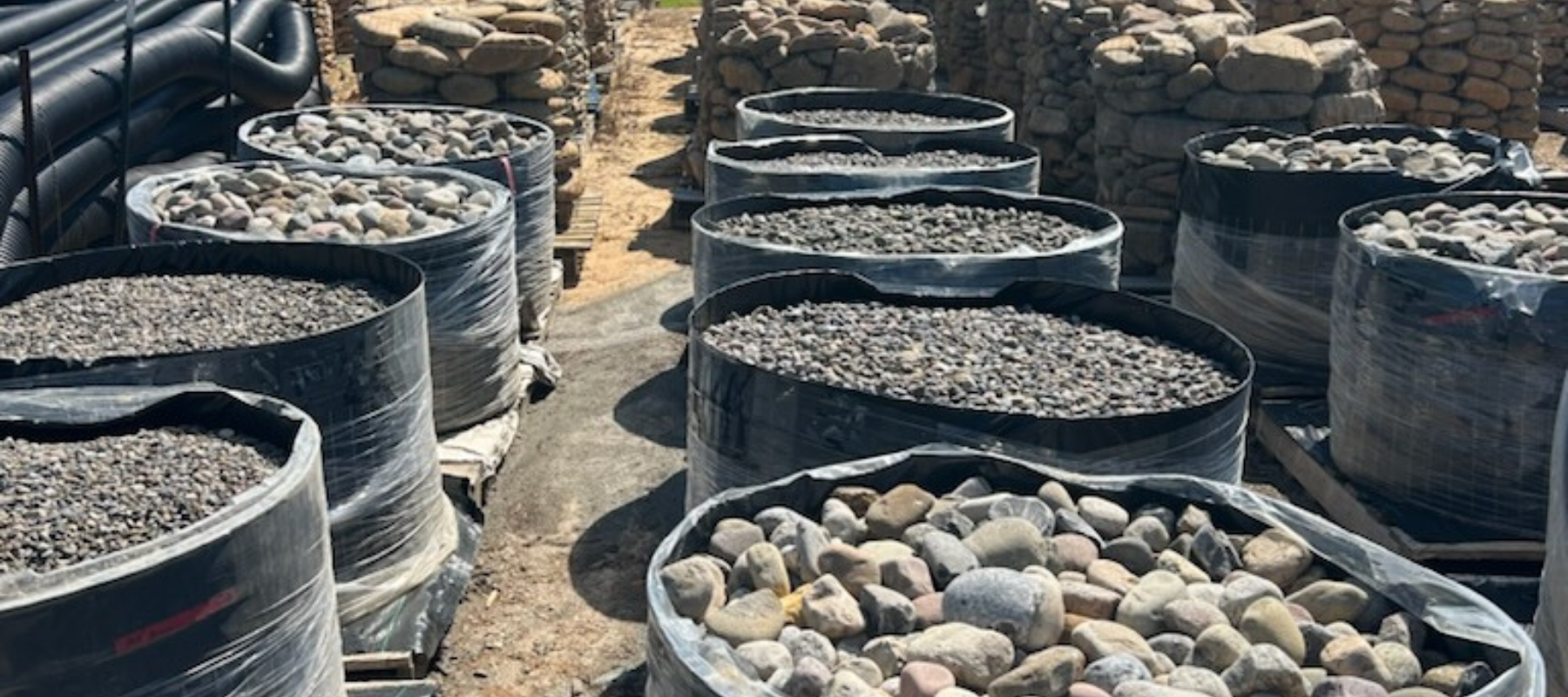 Barrels of landscaping stones